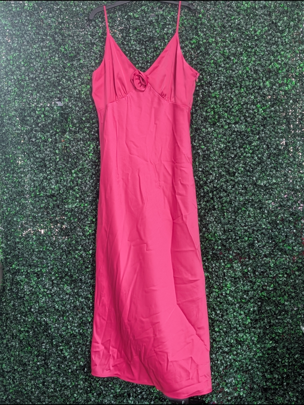 Charles Henry Fuchsia Spaghetti-Strap Slip Dress with Rosette